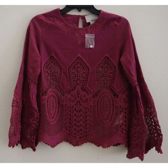 Chloe Oliver x Anthropologie Women's Sz XS Purple Lace Embroidered Boho Blouse - Picture 1 of 12